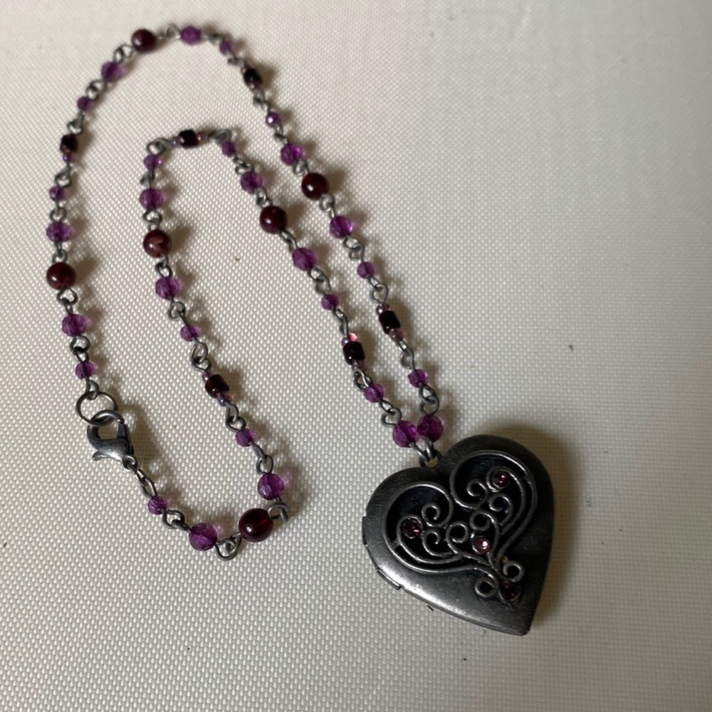 Vintage 1990s Antique-looking Heart Locket with beaded chain.